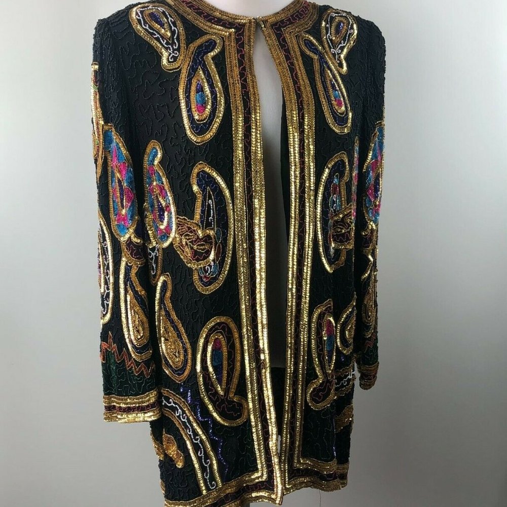 Vintage Laurence Kazar Silk Beaded Sequin Evening - Picture 9 of 9